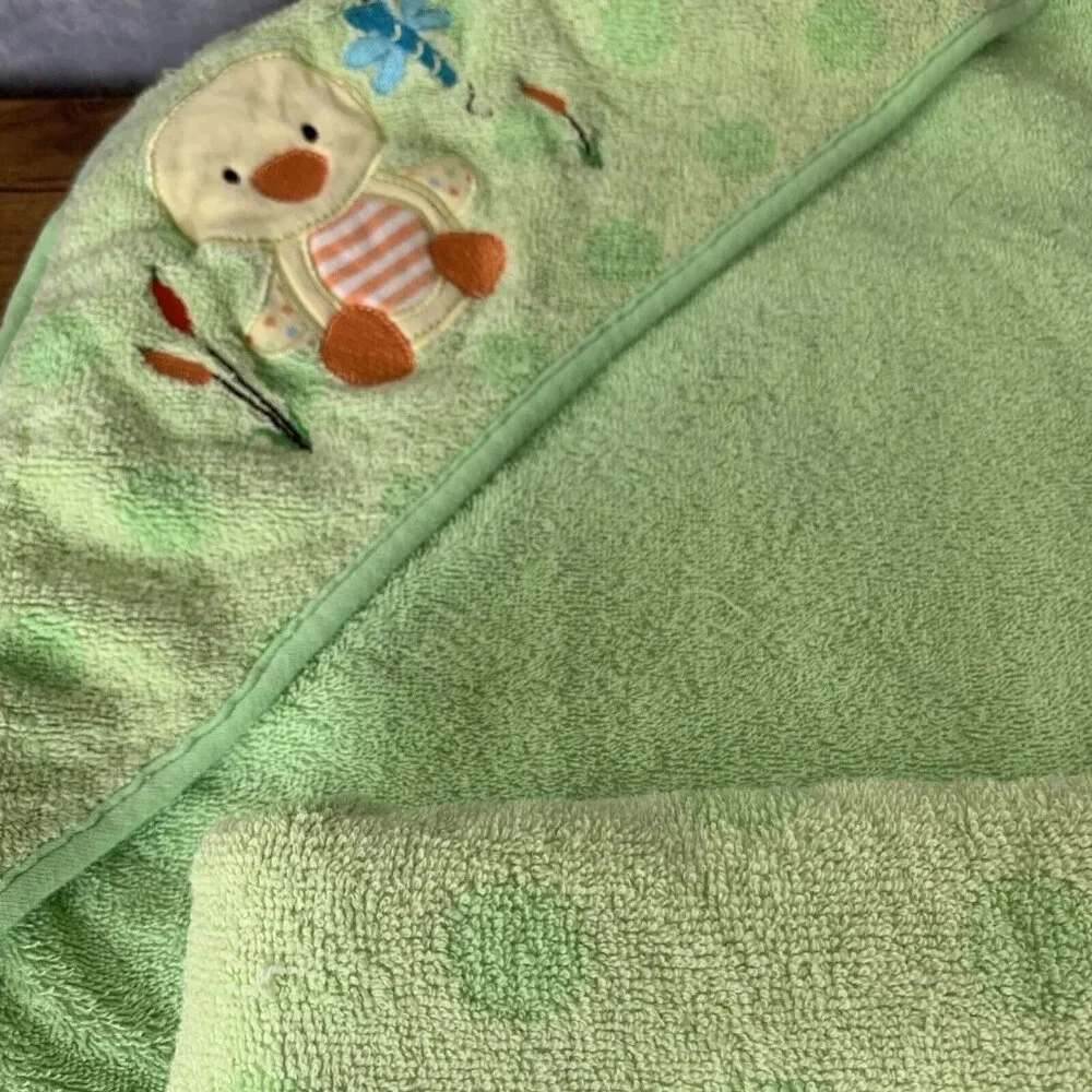 5 Pc Babies R‎ Us Frog Green Towel Hooded Washcloths Terry Cloth Cotton Retired